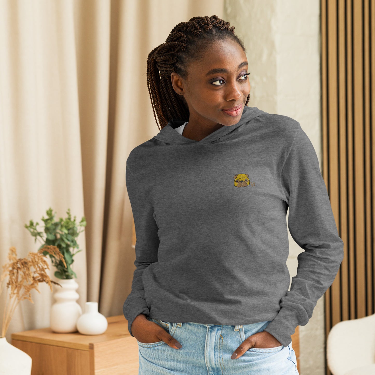 Pug Hooded long-sleeve tee