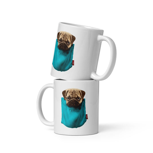 Pug White glossy mug